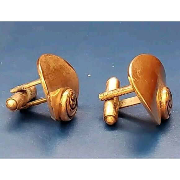 HTF Vtg Brent Gold Tone Cuff Links Lapel Tie Clip Snail Orb Details With Case - Picture 4 of 15